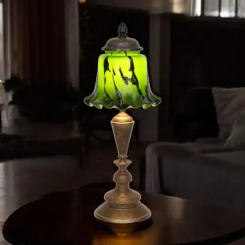 Art Déco Tischleuchte "LITTE GREENY" Messinglampe Unikat Peil & Putzler 2x vfgb.