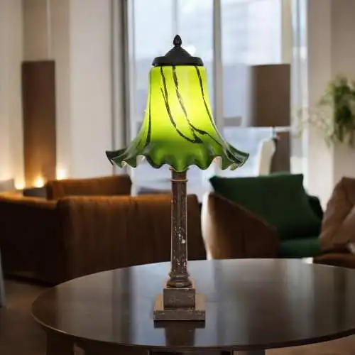 Imposante Art Deco Tischleuchte "GREENY" Unikat Tischlampe Sammlerstück 65 cm