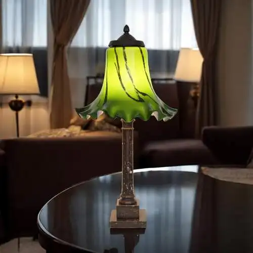 Imposante Art Deco Tischleuchte "GREENY" Unikat Tischlampe Sammlerstück 65 cm