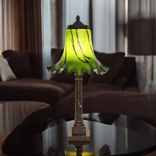 Imposante Art Deco Tischleuchte "GREENY" Unikat Tischlampe Sammlerstück 65 cm