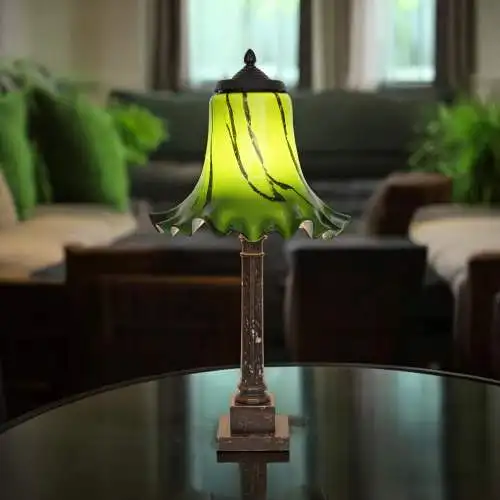 Imposante Art Deco Tischleuchte "GREENY" Unikat Tischlampe Sammlerstück 65 cm