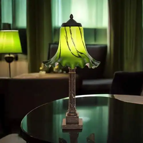 Imposante Art Deco Tischleuchte "GREENY" Unikat Tischlampe Sammlerstück 65 cm