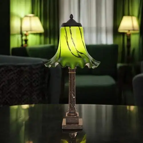 Imposante Art Deco Tischleuchte "GREENY" Unikat Tischlampe Sammlerstück 65 cm