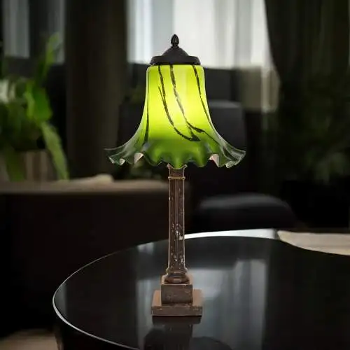 Imposante Art Deco Tischleuchte "GREENY" Unikat Tischlampe Sammlerstück 65 cm