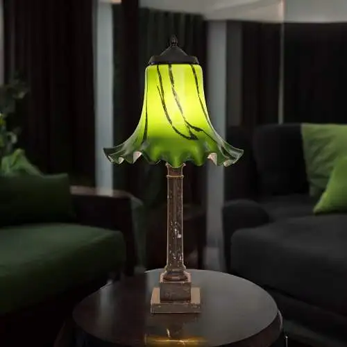 Imposante Art Deco Tischleuchte "GREENY" Unikat Tischlampe Sammlerstück 65 cm