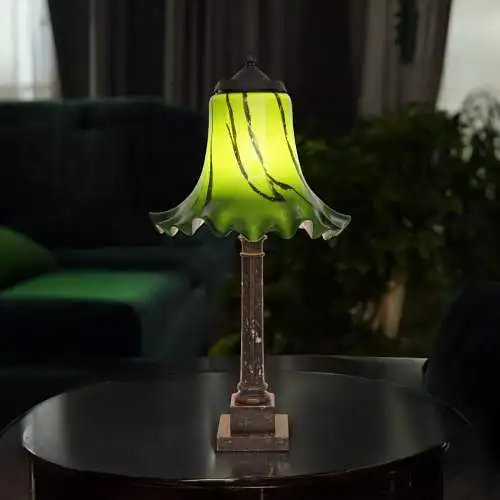 Imposante Art Deco Tischleuchte "GREENY" Unikat Tischlampe Sammlerstück 65 cm