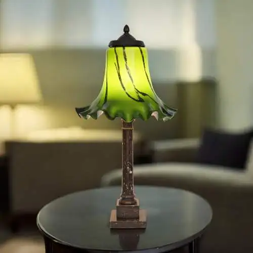 Imposante Art Deco Tischleuchte "GREENY" Unikat Tischlampe Sammlerstück 65 cm