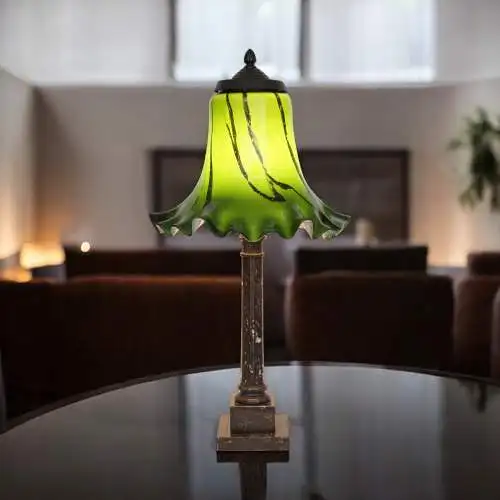 Imposante Art Deco Tischleuchte "GREENY" Unikat Tischlampe Sammlerstück 65 cm