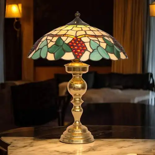 Romantische Tiffany Schreibtischleuchte Messinglampe Tischleuchte Lampe