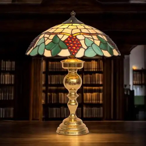 Romantische Tiffany Schreibtischleuchte Messinglampe Tischleuchte Lampe