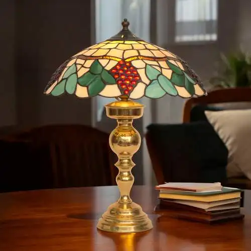 Romantische Tiffany Schreibtischleuchte Messinglampe Tischleuchte Lampe