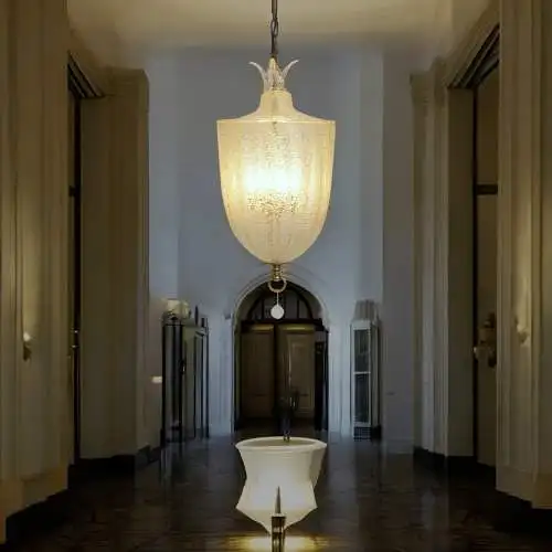 Sehr große Murano Art Deco Flurlaterne BAROVIER & TOSO Deckenlampe Hängeleuchte