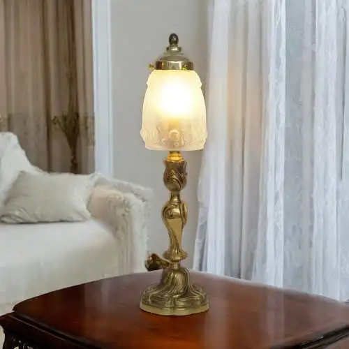 Zierliche Jugendstil Tischleuchte "GOLDEN CHALICE" Unikat Tischlampe