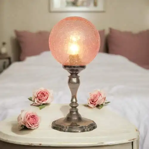 Zierliche Shabby Chic Jugendstil Tischleuchte "PINK BUBBLE" Unikat Tischlampe