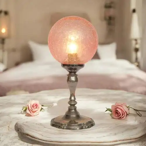 Zierliche Shabby Chic Jugendstil Tischleuchte "PINK BUBBLE" Unikat Tischlampe