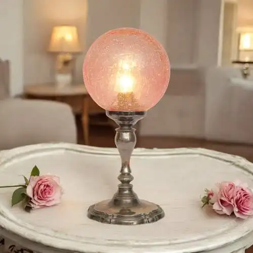 Zierliche Shabby Chic Jugendstil Tischleuchte "PINK BUBBLE" Unikat Tischlampe