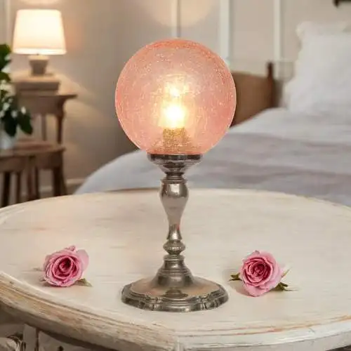 Zierliche Shabby Chic Jugendstil Tischleuchte "PINK BUBBLE" Unikat Tischlampe