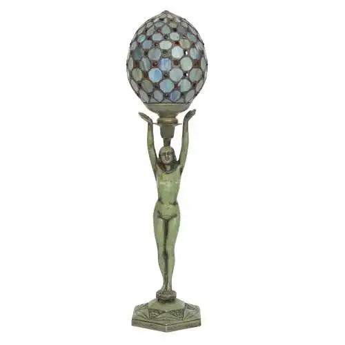 Art Deco Figurenlampe Tischlampe "GREEN LADYLAND" Unikat Tischleuchte