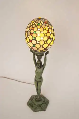 Art Deco Figurenlampe Tischlampe "GREEN LADYLAND" Unikat Tischleuchte