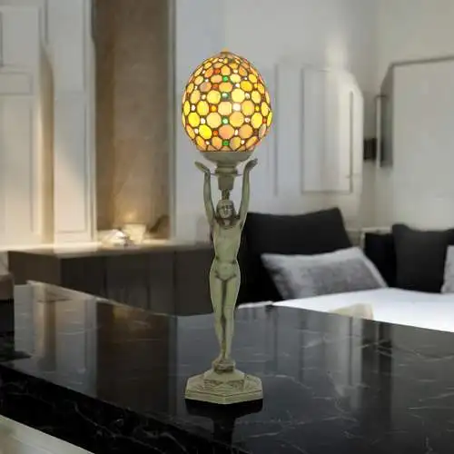 Art Deco Figurenlampe Tischlampe "GREEN LADYLAND" Unikat Tischleuchte