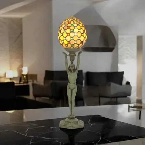 Art Deco Figurenlampe Tischlampe "GREEN LADYLAND" Unikat Tischleuchte