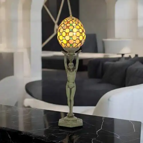 Art Deco Figurenlampe Tischlampe "GREEN LADYLAND" Unikat Tischleuchte