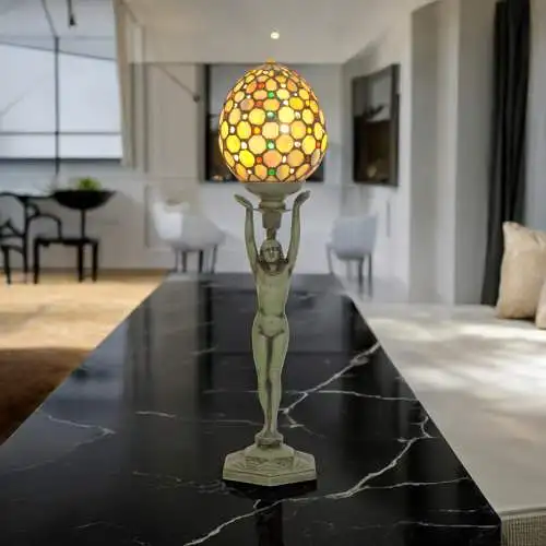 Art Deco Figurenlampe Tischlampe "GREEN LADYLAND" Unikat Tischleuchte