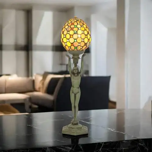 Art Deco Figurenlampe Tischlampe "GREEN LADYLAND" Unikat Tischleuchte