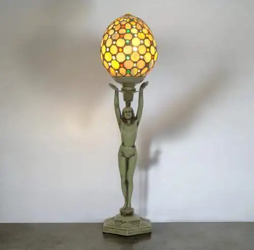 Art Deco Figurenlampe Tischlampe "GREEN LADYLAND" Unikat Tischleuchte