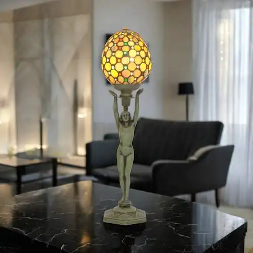 Art Deco Figurenlampe Tischlampe "GREEN LADYLAND" Unikat Tischleuchte