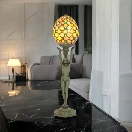 Art Deco Figurenlampe Tischlampe "GREEN LADYLAND" Unikat Tischleuchte