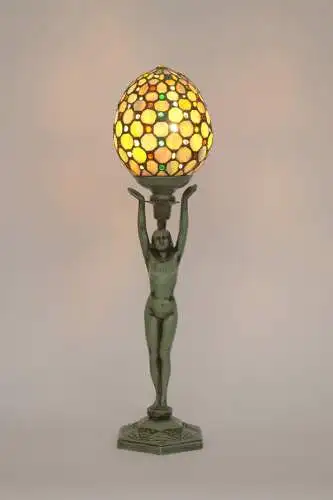 Art Deco Figurenlampe Tischlampe "GREEN LADYLAND" Unikat Tischleuchte