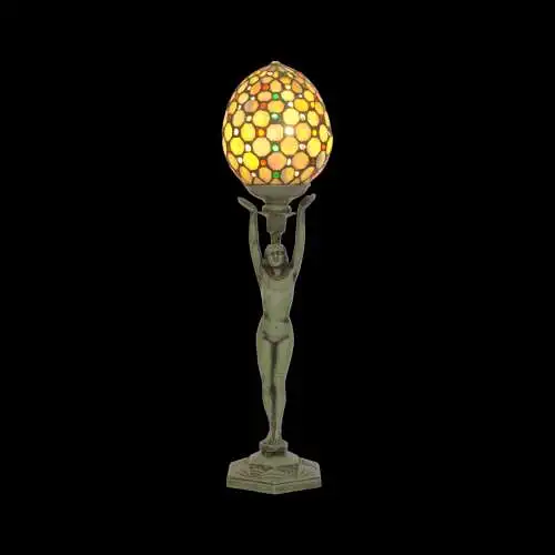 Art Deco Figurenlampe Tischlampe "GREEN LADYLAND" Unikat Tischleuchte