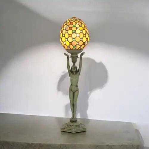 Art Deco Figurenlampe Tischlampe "GREEN LADYLAND" Unikat Tischleuchte