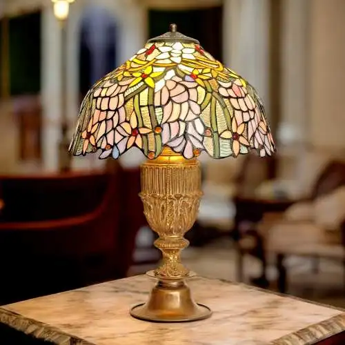 Jugendstil Tiffany Lampe "RAIN FORREST" Schreibtischlampe Sammler Leuchte Unikat