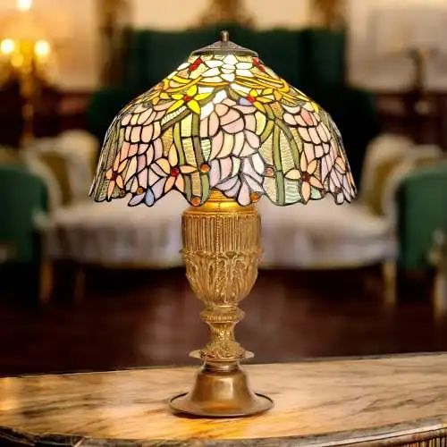 Jugendstil Tiffany Lampe "RAIN FORREST" Schreibtischlampe Sammler Leuchte Unikat