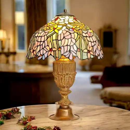 Jugendstil Tiffany Lampe "RAIN FORREST" Schreibtischlampe Sammler Leuchte Unikat