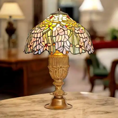 Jugendstil Tiffany Lampe "RAIN FORREST" Schreibtischlampe Sammler Leuchte Unikat