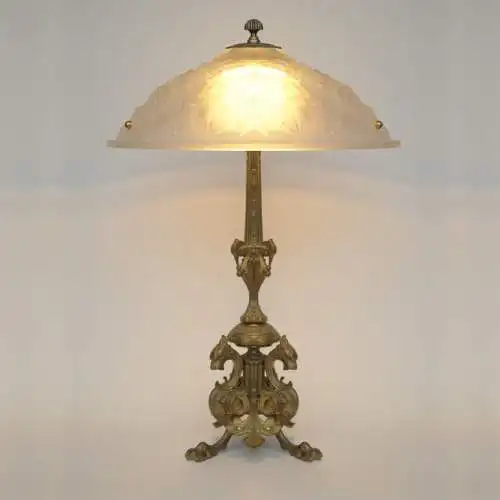 Historismus Jugendstil Tischleuchte "SMAUGS" Bronze feuervergoldet 1900 Lampe