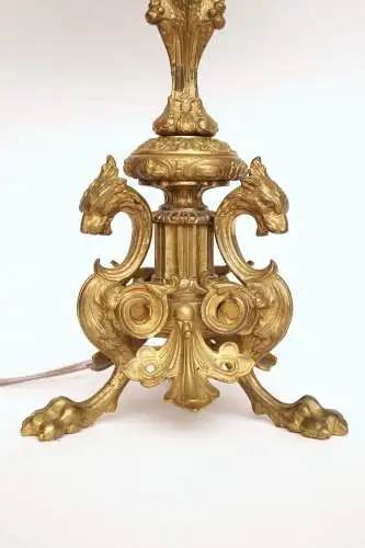 Historismus Jugendstil Tischleuchte "SMAUGS" Bronze feuervergoldet 1900 Lampe