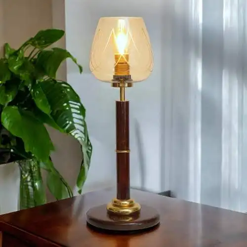 Art Deco Tischleuchte "COGNAC LEATHER" Unikat Tischlampe Einzelstück