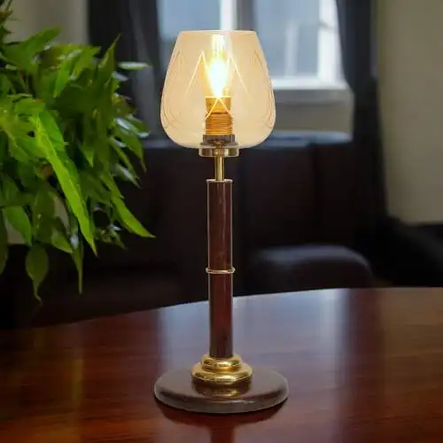 Art Déco Lampe de table "COGNAC LEATHER" Lumières de bureau unikat pièce unique