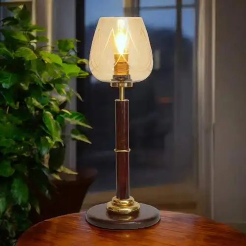 Art Deco Tischleuchte "COGNAC LEATHER" Unikat Tischlampe Einzelstück