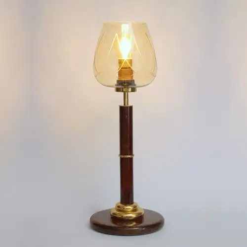 Art Déco Lampe de table "COGNAC LEATHER" Lumières de bureau unikat pièce unique