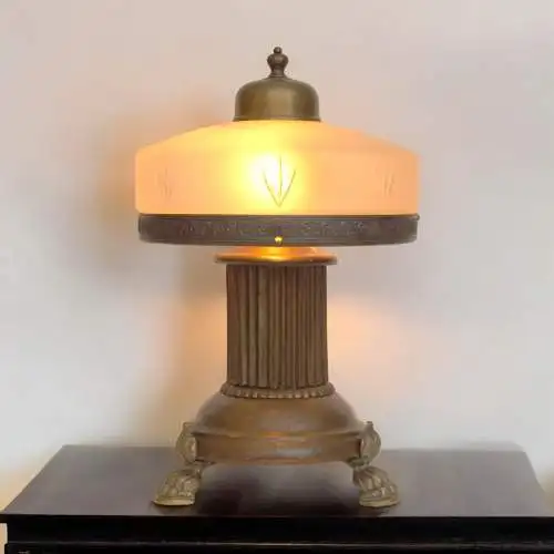 Jugendstil Art Deco Tischleuchte "BIG PILLAR" Unikat Messinglampe Lampe