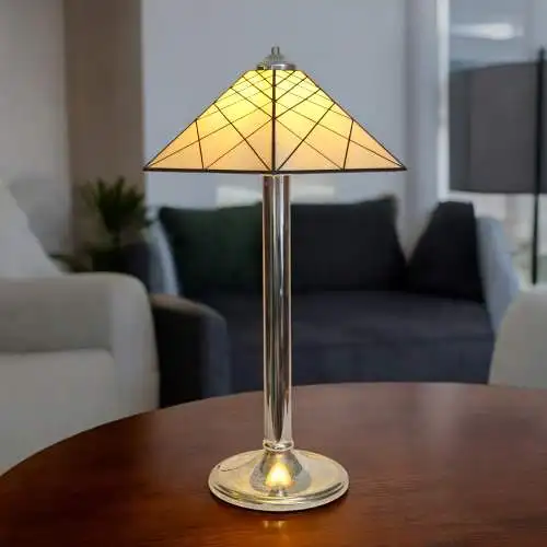 Lampe de table design italien "TIFFANY" lampe en laiton argentée