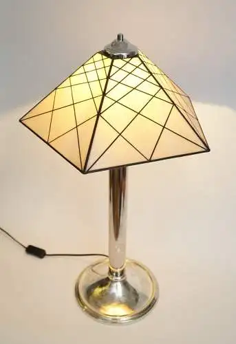 Lampe de table design italien "TIFFANY" lampe en laiton argentée