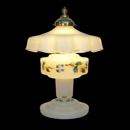 Romantische , unikate Jugendstil Glasleuchte Tischlampe "MILKY GARDENS" Lampe