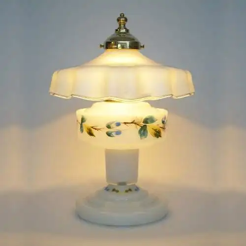 Romantische , unikate Jugendstil Glasleuchte Tischlampe "MILKY GARDENS" Lampe