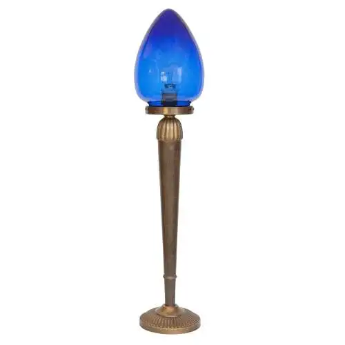 Unikate Art Déco Tischleuchte "BLUE EGGY" Einzelstück Messinglampe